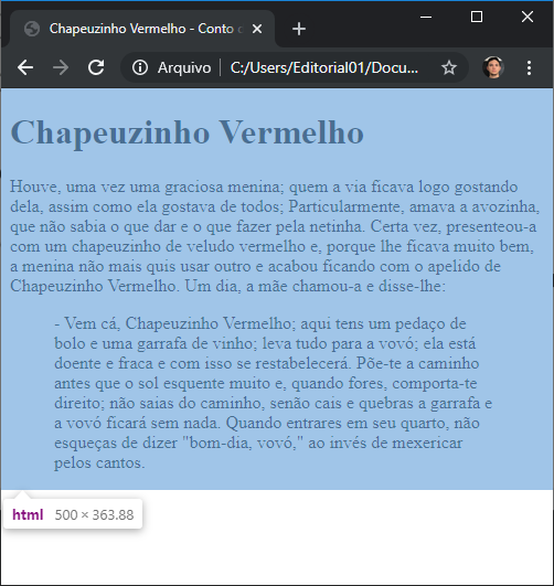 Figura 1. Caixa do elemento HTML selecionada